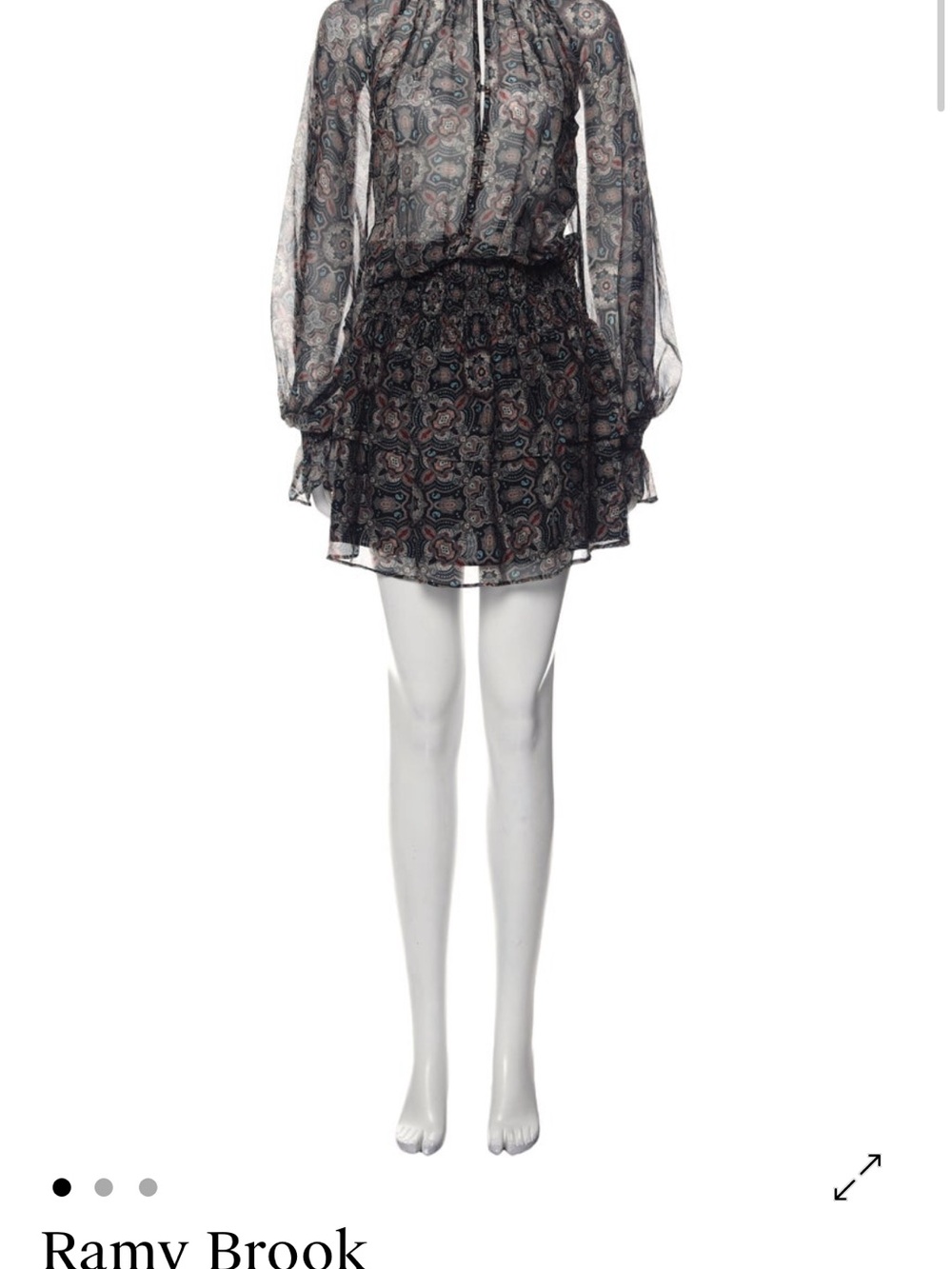 Ramy Brook Black Sheer Long-Sleeve Mini Dress with Multicolor Print